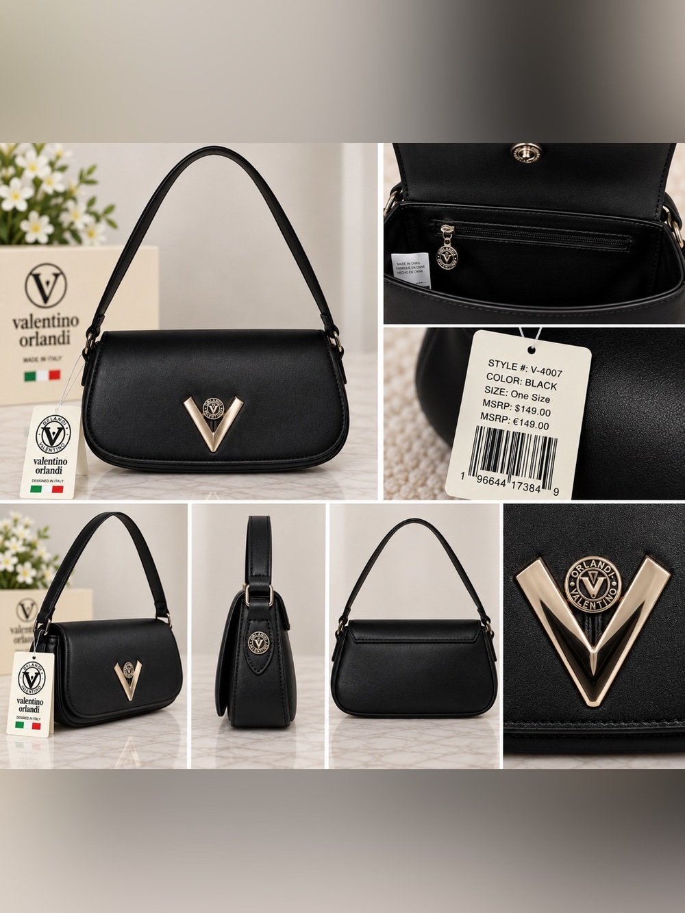 Valentino Orlandi Black Mini Shoulder Bag with Gold V Emblem NWT